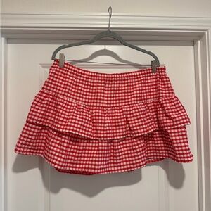 Red Gingham Ruffled Mini Skirt